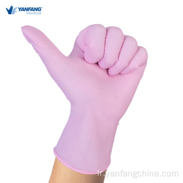 Gants en nitrile jetable rose sans poudre pour médical